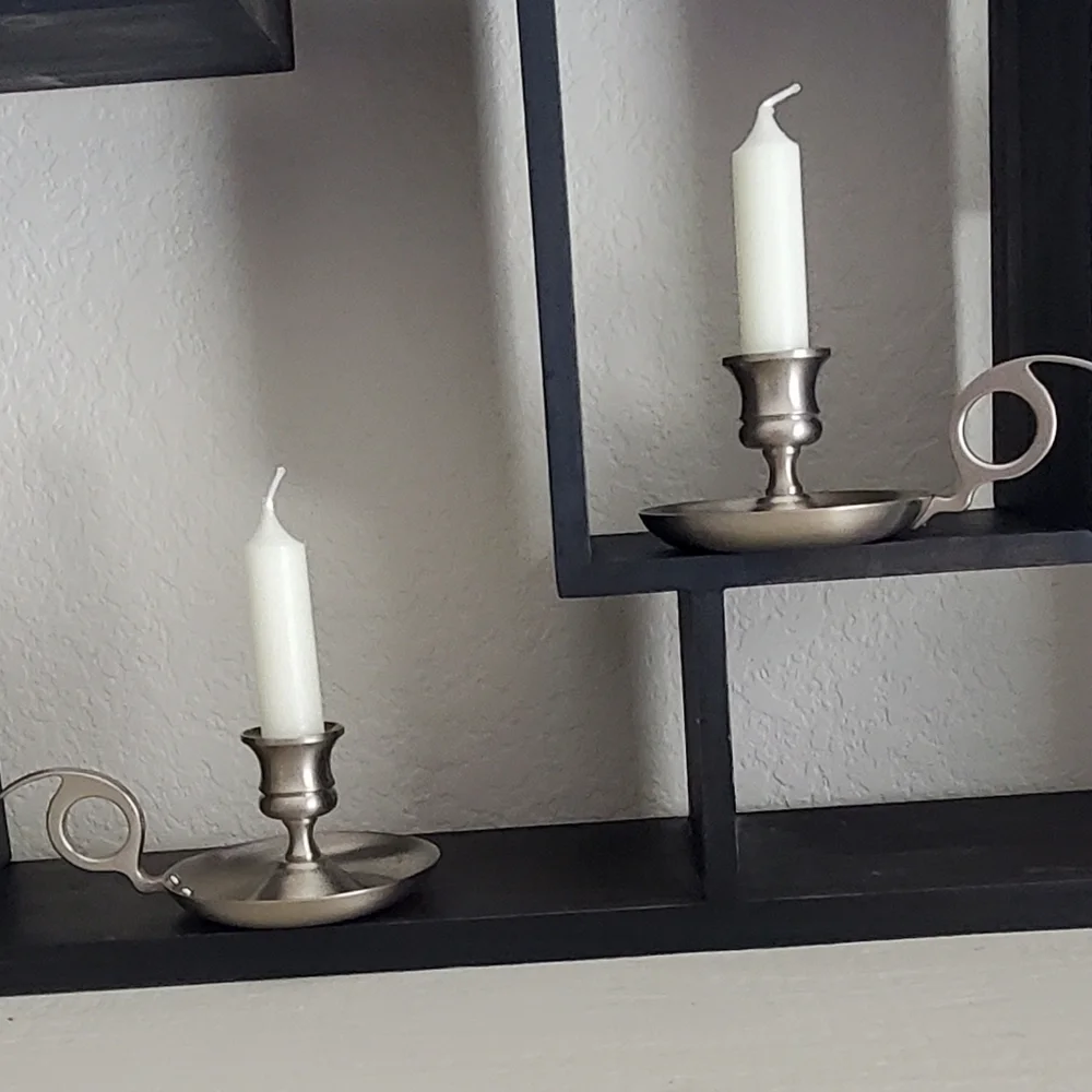 Vintage Early American Pewter Candle Stick Holders, Set of 2, EUC